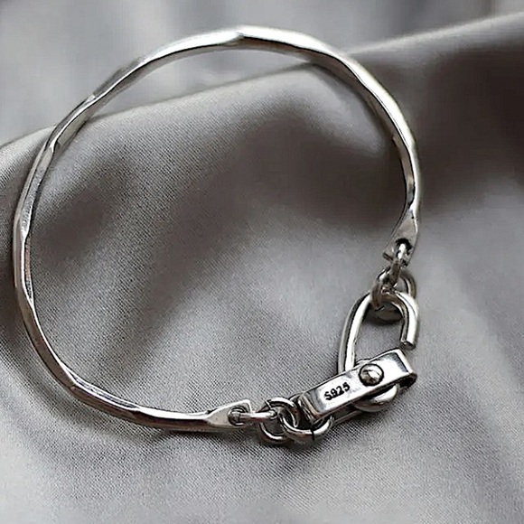 Sterling Silver Safety Pin Clip Bangle Bracelet - Picture 6 of 8